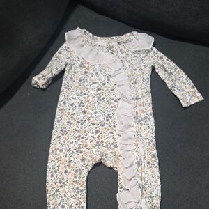 Baby Essentials Floral Ruffle Bodysuit - Cream and Gray